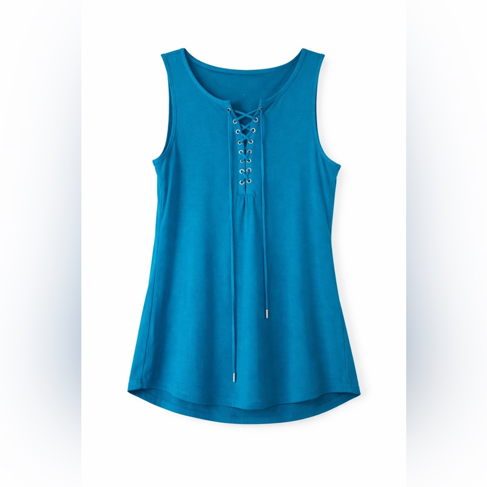 White House Black Market Teal Lace-Up Sleeveless Top